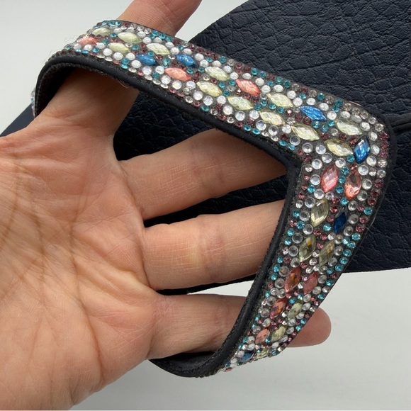 Skechers Cali Yoga Vinyasa Wild Daises Wedge Thong Sandals Rhinestone Navy Sz 9 - Picture 4 of 7